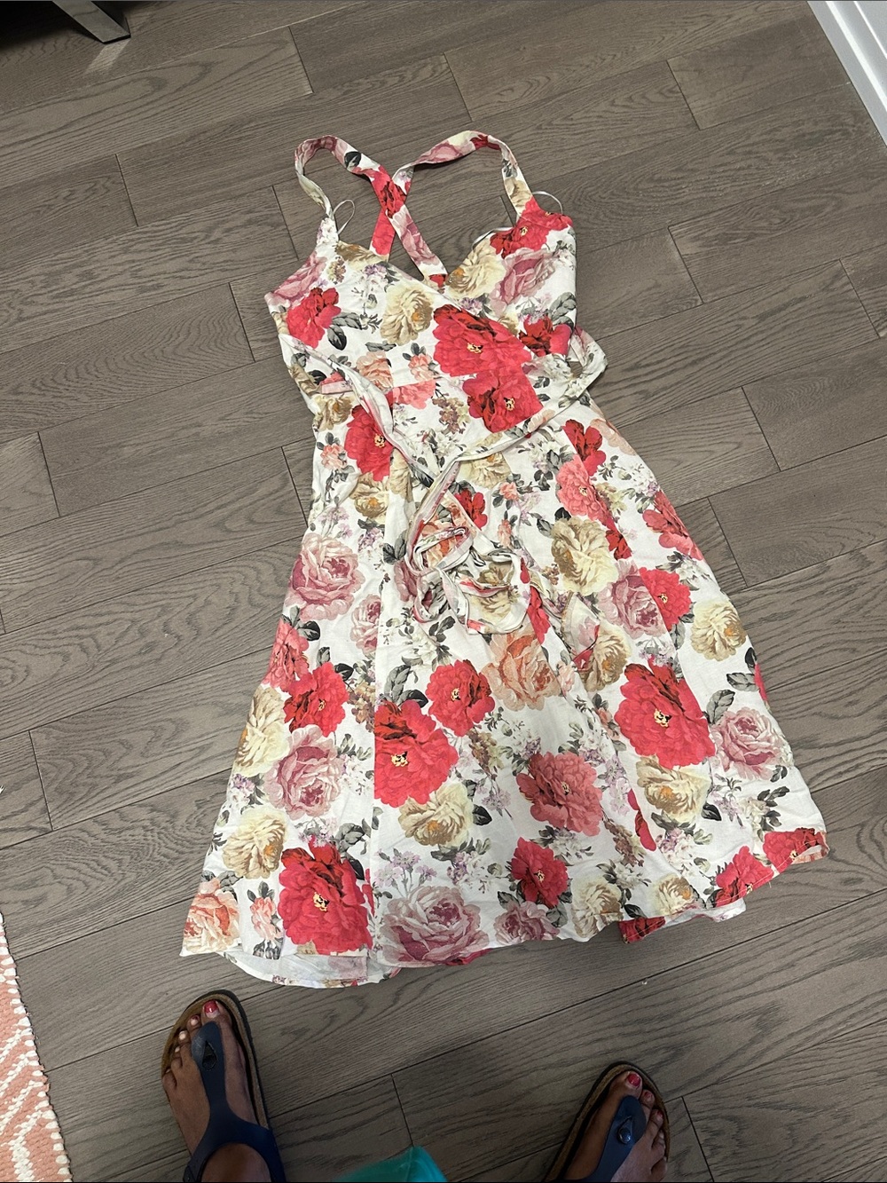 Portmans Floral Cross-Back Sundress in White with Red & Pink Flowers